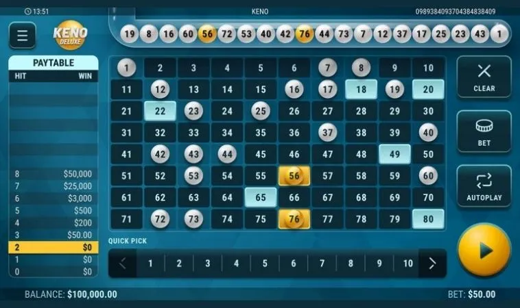 Hướng Dẫn Cách Chơi Game Nhanh Keno Tại K9WIN Hiệu Quả Nhất 2 Giao diện chơi game nhanh Keno tại K9WIN